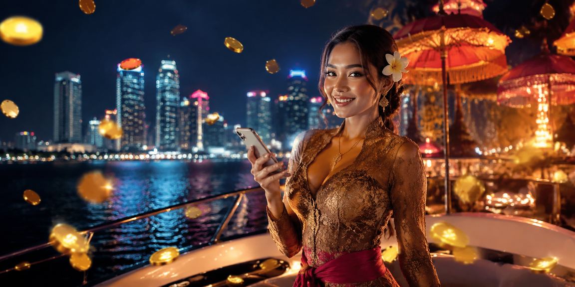 Tampilan casino mobile dengan lampu neon warna-warni di layar smartphone