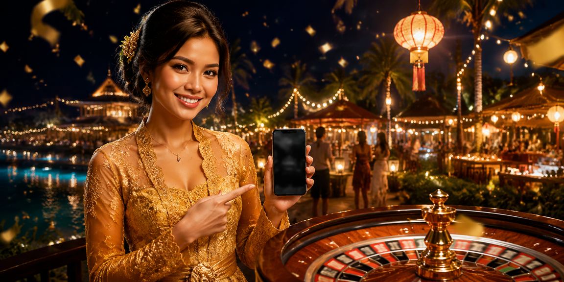 Meja roulette yang ramai di pasar malam dengan nuansa hiburan casino